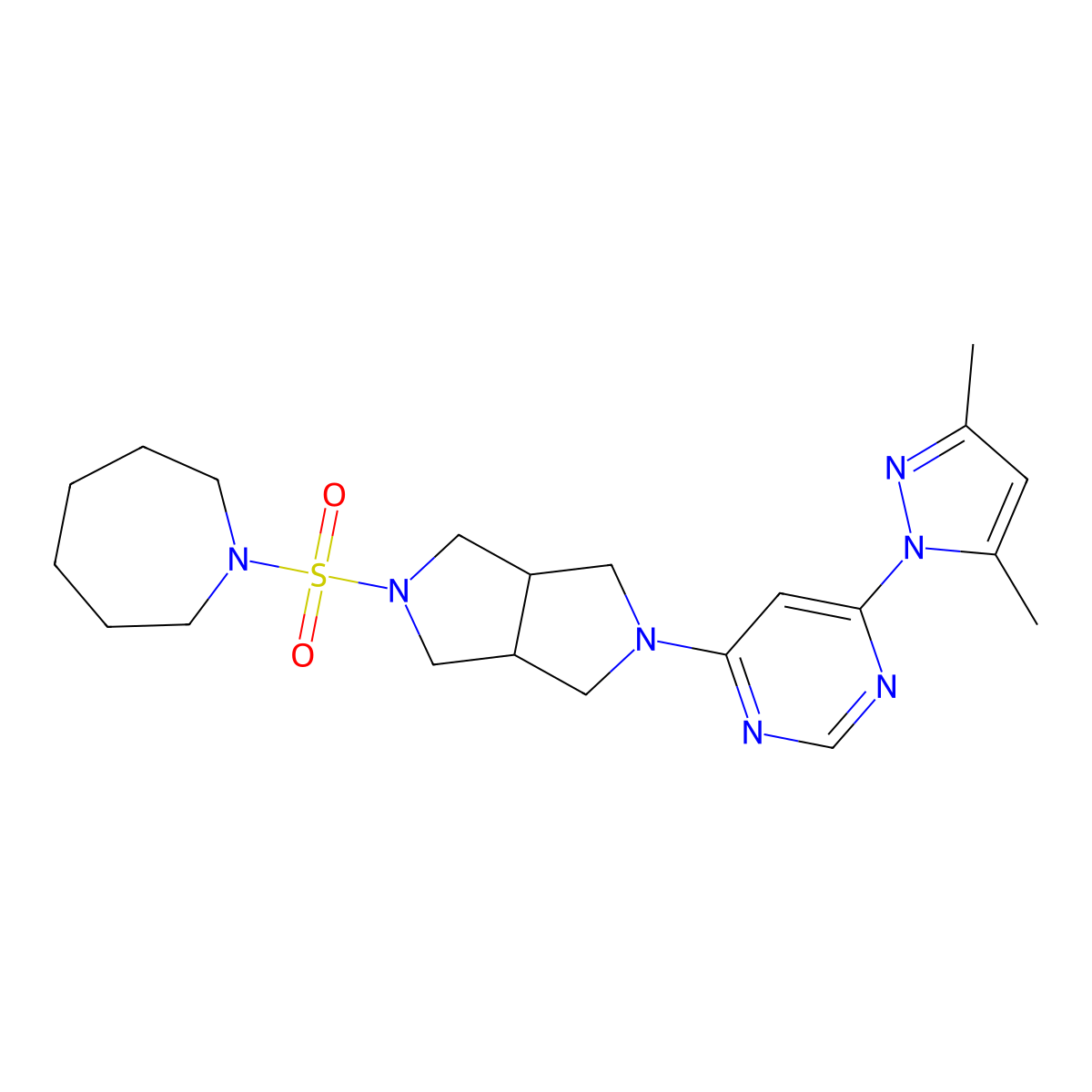 1-({5-[6-(3,5-dimethyl-1H-pyrazol-1-yl)pyrimidin-4-yl]-octahydropyrrolo[3,4-c]pyrrol-2-yl}sulfonyl)azepane molecular structure, CAS 2198510-87-9