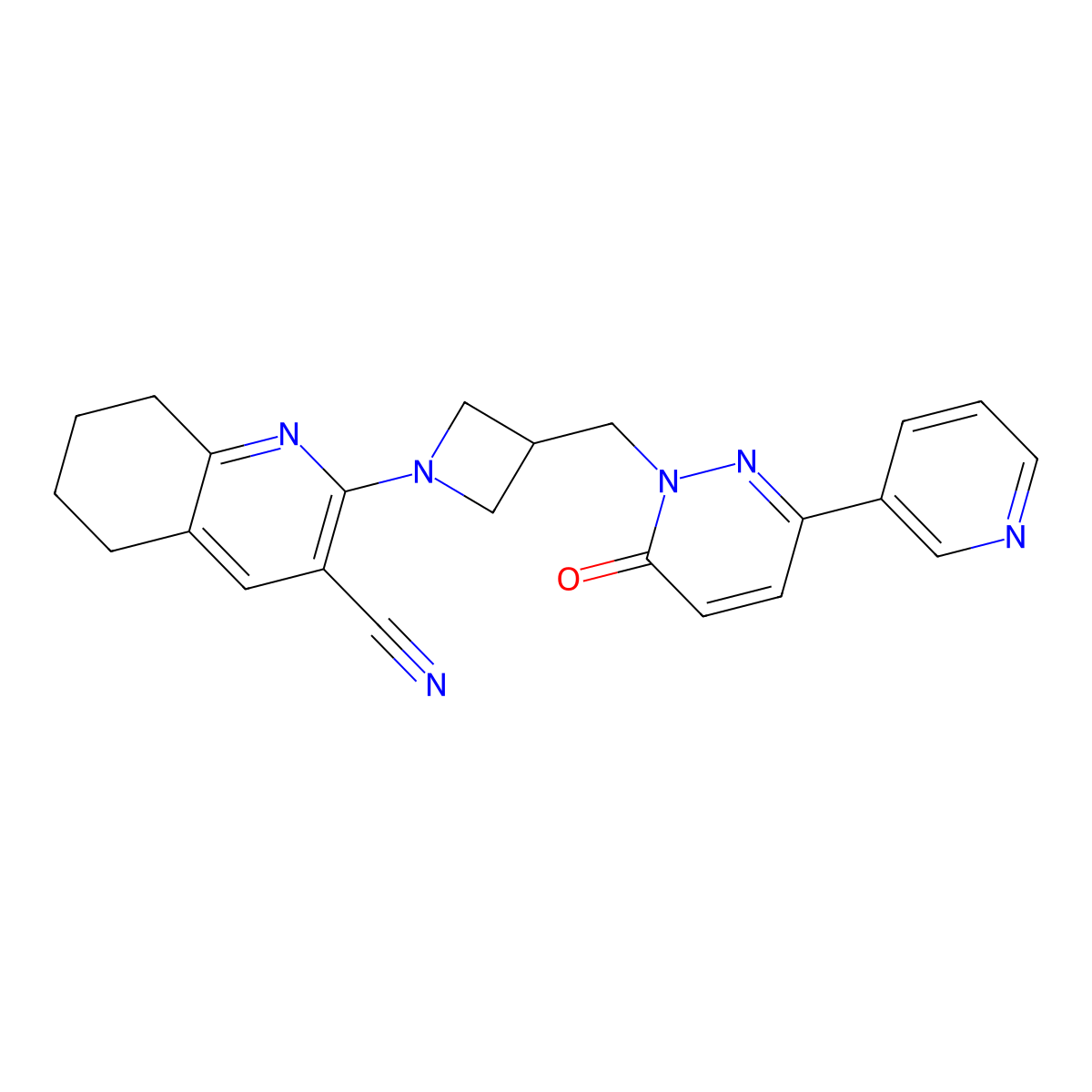 2-(3-{[6-Oxo-3-(pyridin-3-yl)-1,6-dihydropyridazin-1-yl]methyl}azetidin-1-yl)-5,6,7,8-tetrahydroquinoline-3-carbonitrile molecular structure, CAS 2198544-22-6