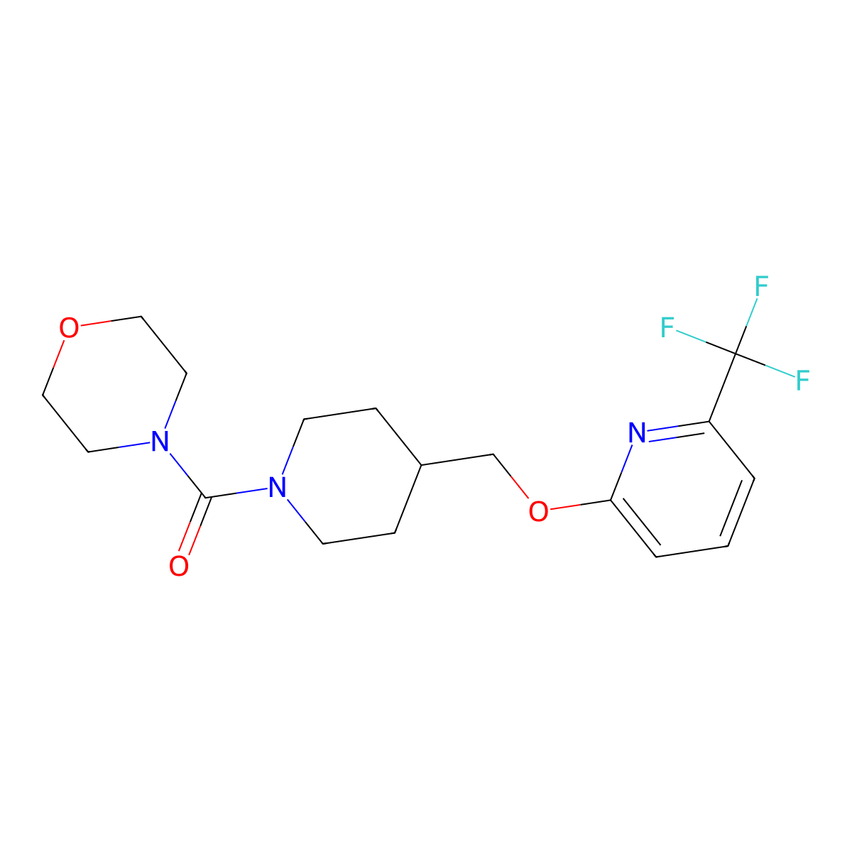 4-[4-({[6-(Trifluoromethyl)pyridin-2-yl]oxy}methyl)piperidine-1-carbonyl]morpholine molecular structure, CAS 2198567-13-2