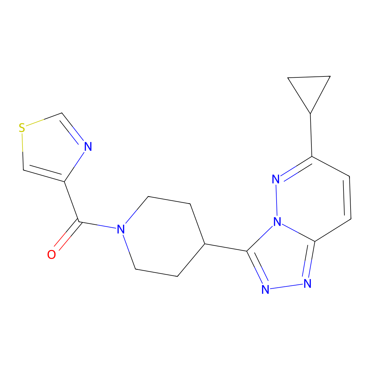 4-{6-Cyclopropyl-[1,2,4]triazolo[4,3-b]pyridazin-3-yl}-1-(1,3-thiazole-4-carbonyl)piperidine molecular structure, CAS 2198571-34-3
