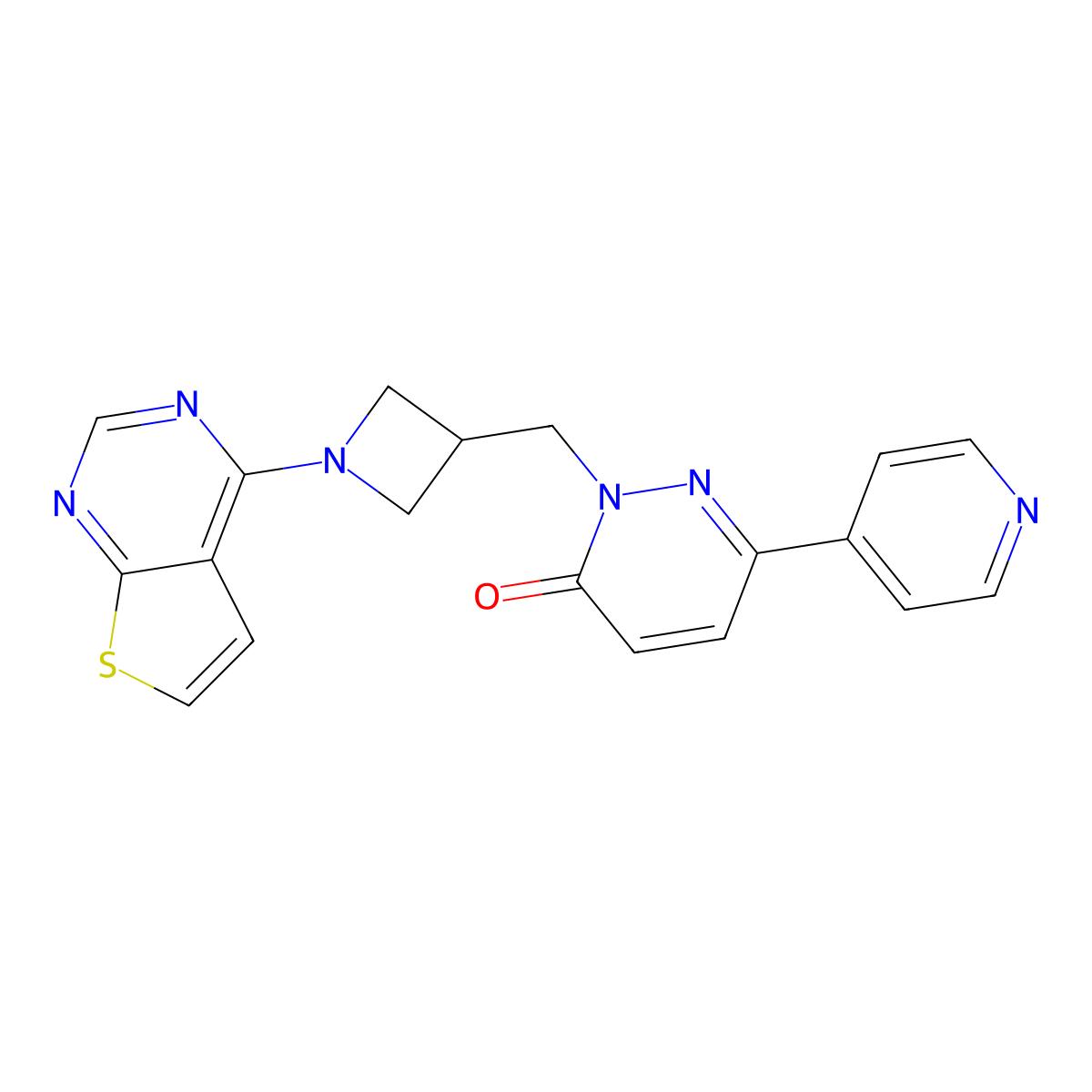 6-(Pyridin-4-yl)-2-[(1-{thieno[2,3-d]pyrimidin-4-yl}azetidin-3-yl)methyl]-2,3-dihydropyridazin-3-one molecular structure, CAS 2198572-71-1
