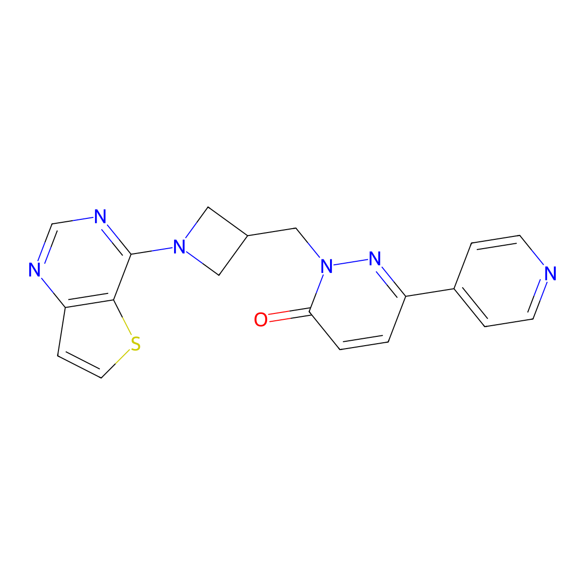 6-(Pyridin-4-yl)-2-[(1-{thieno[3,2-d]pyrimidin-4-yl}azetidin-3-yl)methyl]-2,3-dihydropyridazin-3-one molecular structure, CAS 2198572-75-5