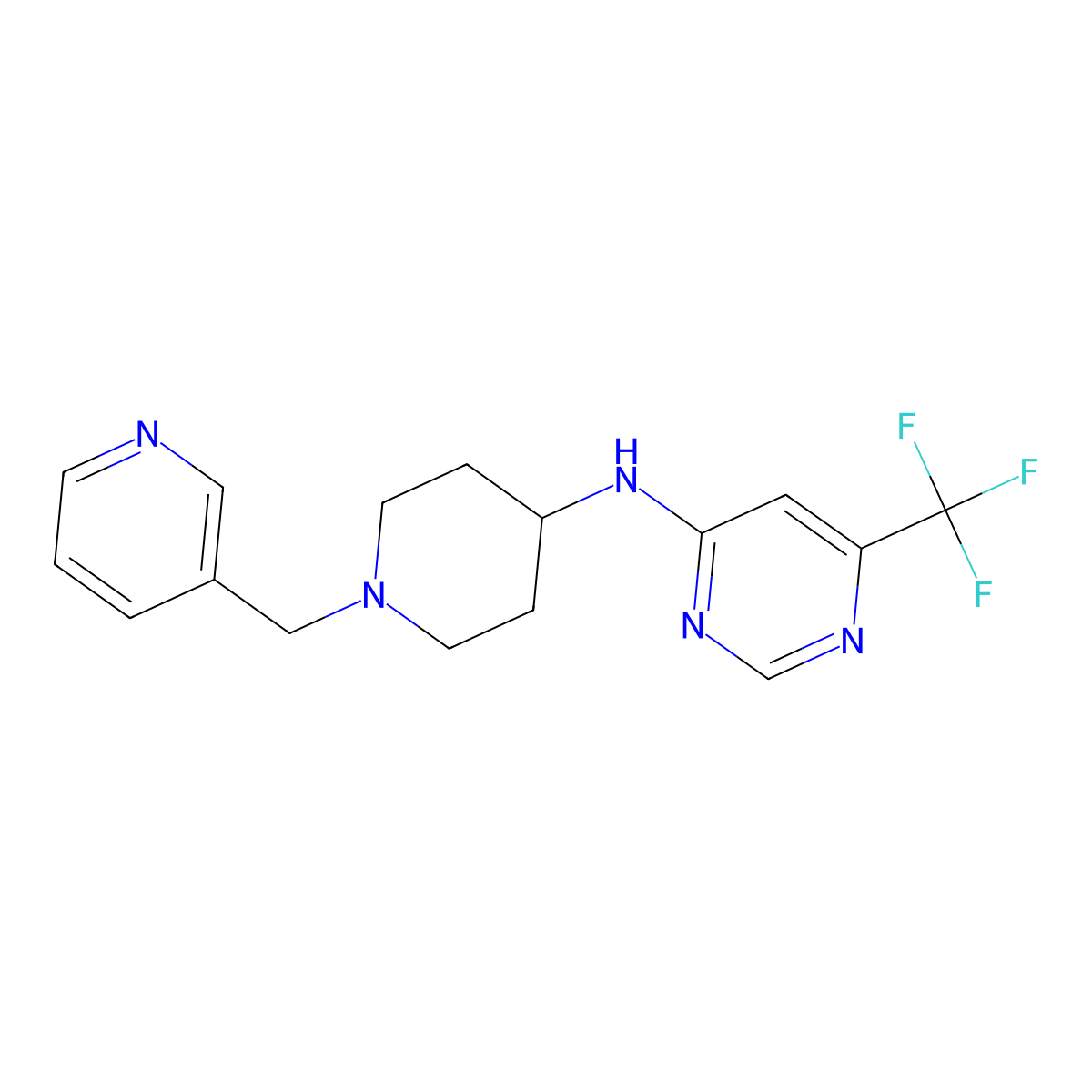N-(1-(pyridin-3-ylmethyl)piperidin-4-yl)-6-(trifluoromethyl)pyrimidin-4-amine molecular structure, CAS 2198574-86-4