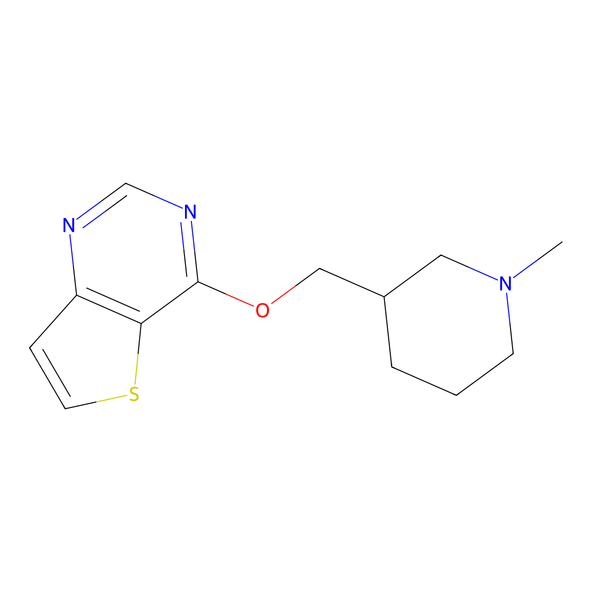 1-Methyl-3-({thieno[3,2-d]pyrimidin-4-yloxy}methyl)piperidine molecular structure, CAS 2198575-32-3