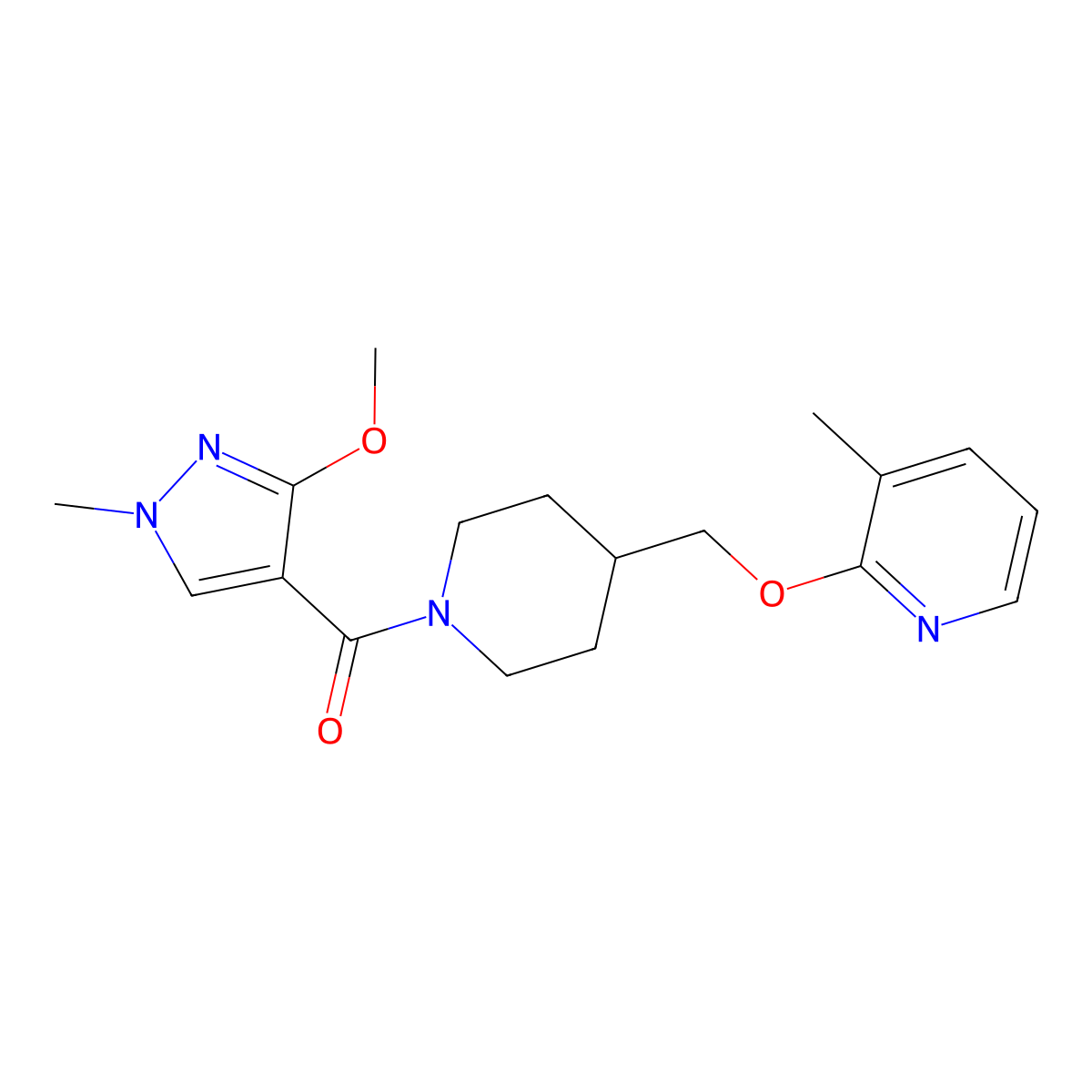 2-{[1-(3-methoxy-1-methyl-1H-pyrazole-4-carbonyl)piperidin-4-yl]methoxy}-3-methylpyridine molecular structure, CAS 2198579-93-8