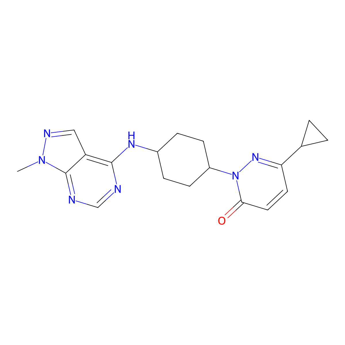 6-cyclopropyl-2-[4-({1-methyl-1H-pyrazolo[3,4-d]pyrimidin-4-yl}amino)cyclohexyl]-2,3-dihydropyridazin-3-one molecular structure, CAS 2198583-59-2