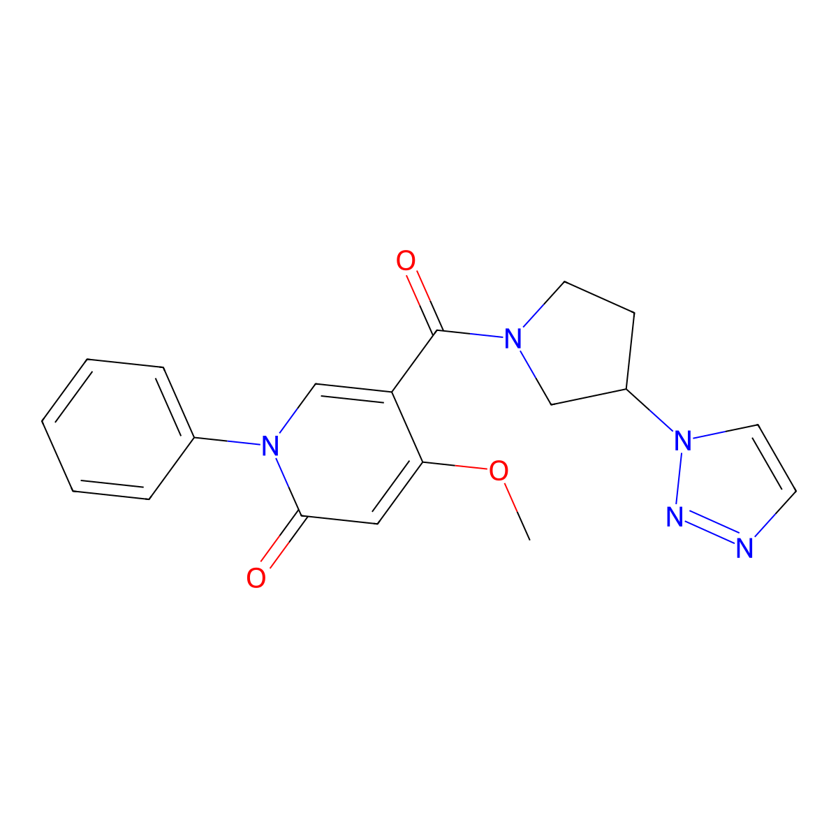 5-(3-(1H-1,2,3-triazol-1-yl)pyrrolidine-1-carbonyl)-4-methoxy-1-phenylpyridin-2(1H)-one molecular structure, CAS 2198584-51-7