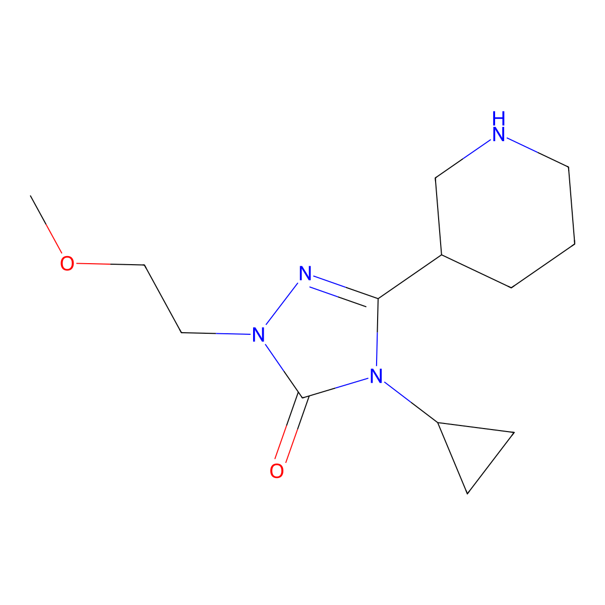 4-cyclopropyl-1-(2-methoxyethyl)-3-(piperidin-3-yl)-4,5-dihydro-1H-1,2,4-triazol-5-one molecular structure, CAS 2198615-20-0