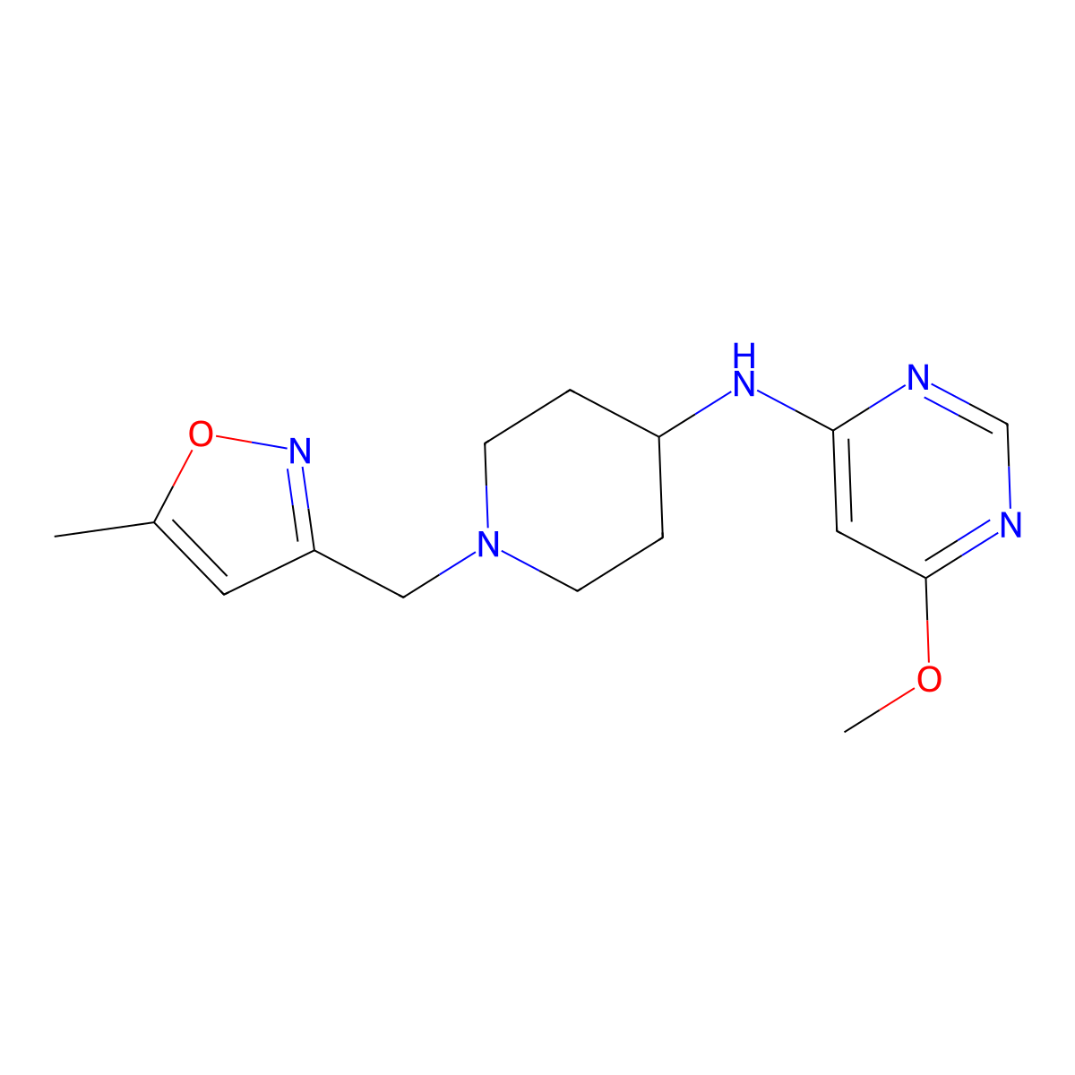 6-methoxy-N-{1-[(5-methyl-1,2-oxazol-3-yl)methyl]piperidin-4-yl}pyrimidin-4-amine molecular structure, CAS 2198618-35-6