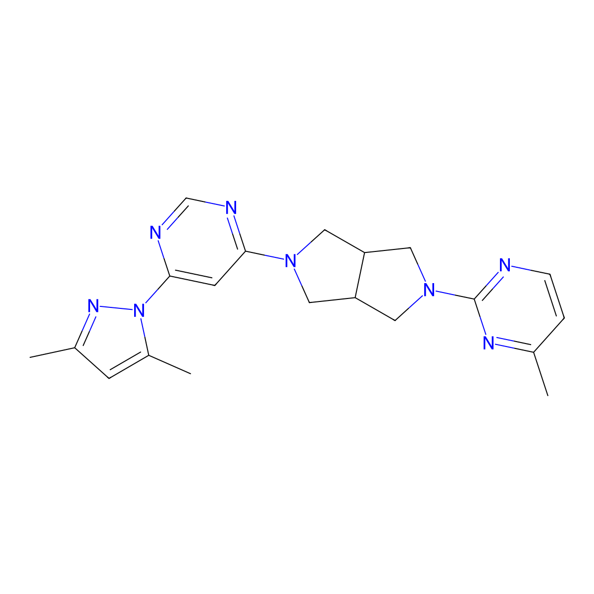 4-(3,5-dimethyl-1H-pyrazol-1-yl)-6-[5-(4-methylpyrimidin-2-yl)-octahydropyrrolo[3,4-c]pyrrol-2-yl]pyrimidine molecular structure, CAS 2198619-39-3