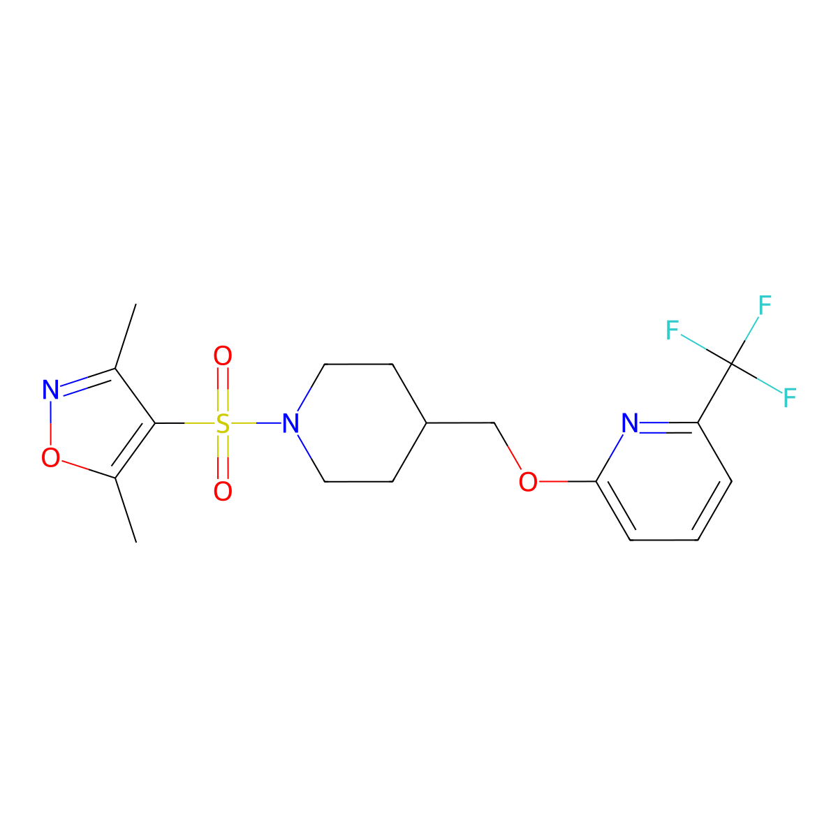 2-({1-[(3,5-Dimethyl-1,2-oxazol-4-yl)sulfonyl]piperidin-4-yl}methoxy)-6-(trifluoromethyl)pyridine molecular structure, CAS 2198620-04-9