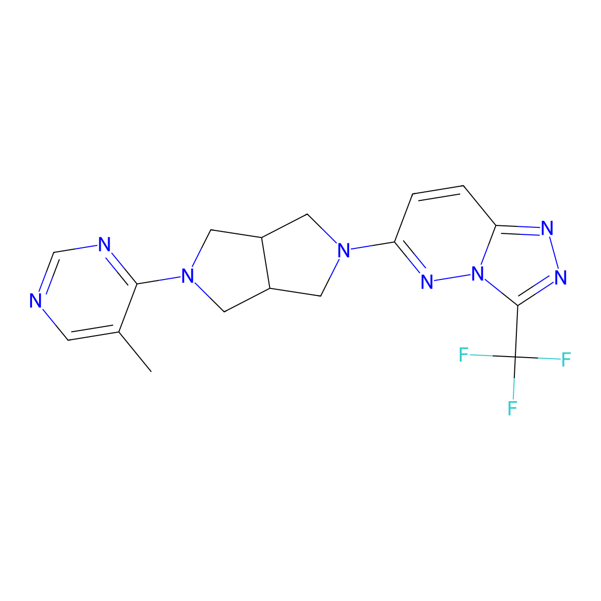 5-Methyl-4-{5-[3-(trifluoromethyl)-[1,2,4]triazolo[4,3-b]pyridazin-6-yl]-octahydropyrrolo[3,4-c]pyrrol-2-yl}pyrimidine molecular structure, CAS 2198621-19-9