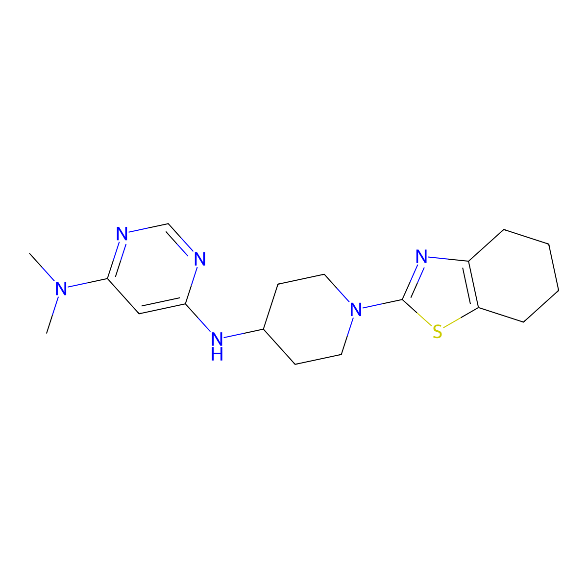 N4,N4-dimethyl-N6-[1-(4,5,6,7-tetrahydro-1,3-benzothiazol-2-yl)piperidin-4-yl]pyrimidine-4,6-diamine molecular structure, CAS 2198645-41-7