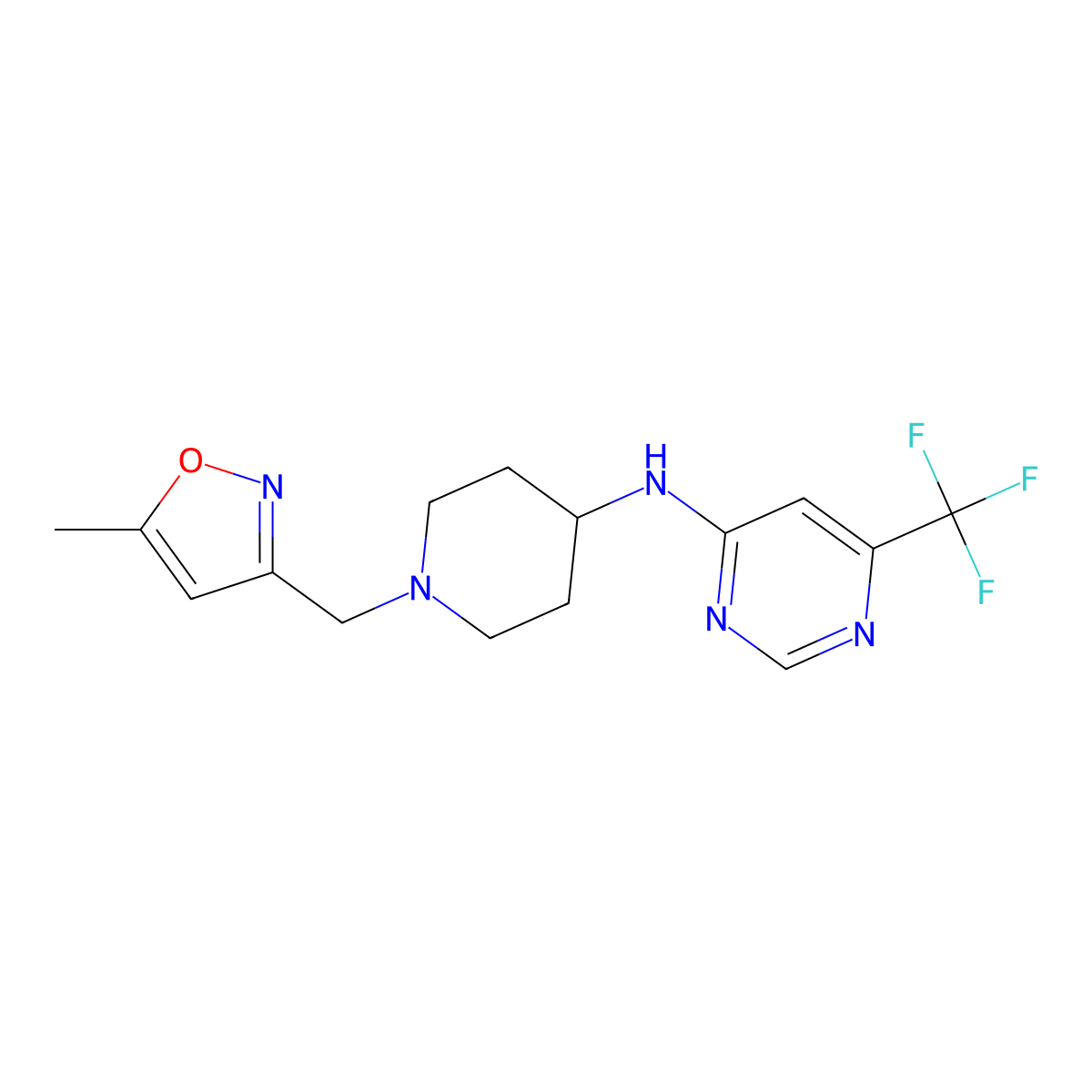 N-{1-[(5-methyl-1,2-oxazol-3-yl)methyl]piperidin-4-yl}-6-(trifluoromethyl)pyrimidin-4-amine molecular structure, CAS 2198664-15-0