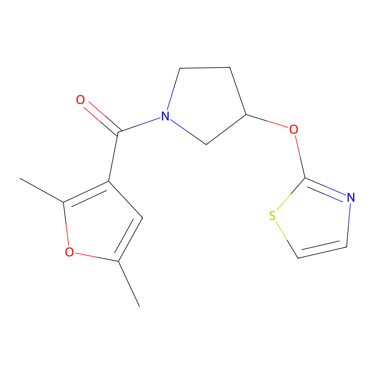 2-{[1-(2,5-Dimethylfuran-3-carbonyl)pyrrolidin-3-yl]oxy}-1,3-thiazole molecular structure, CAS 2198664-71-8