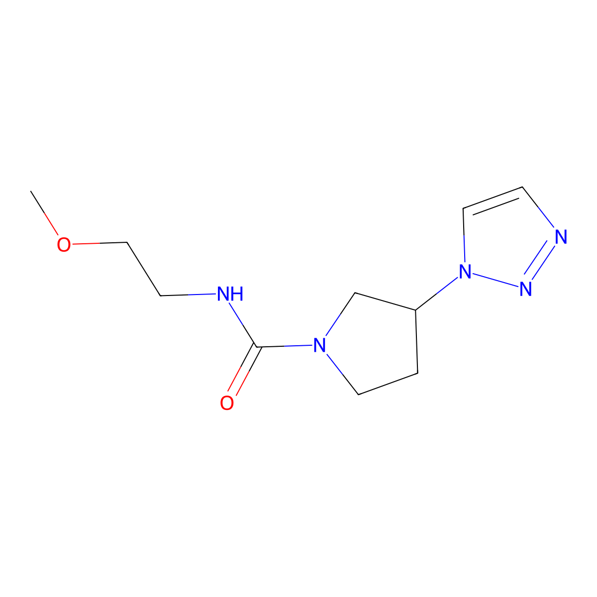 N-(2-methoxyethyl)-3-(1H-1,2,3-triazol-1-yl)pyrrolidine-1-carboxamide molecular structure, CAS 2198665-59-5