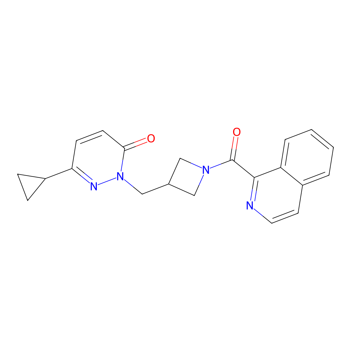 6-Cyclopropyl-2-{[1-(isoquinoline-1-carbonyl)azetidin-3-yl]methyl}-2,3-dihydropyridazin-3-one molecular structure, CAS 2198665-62-0