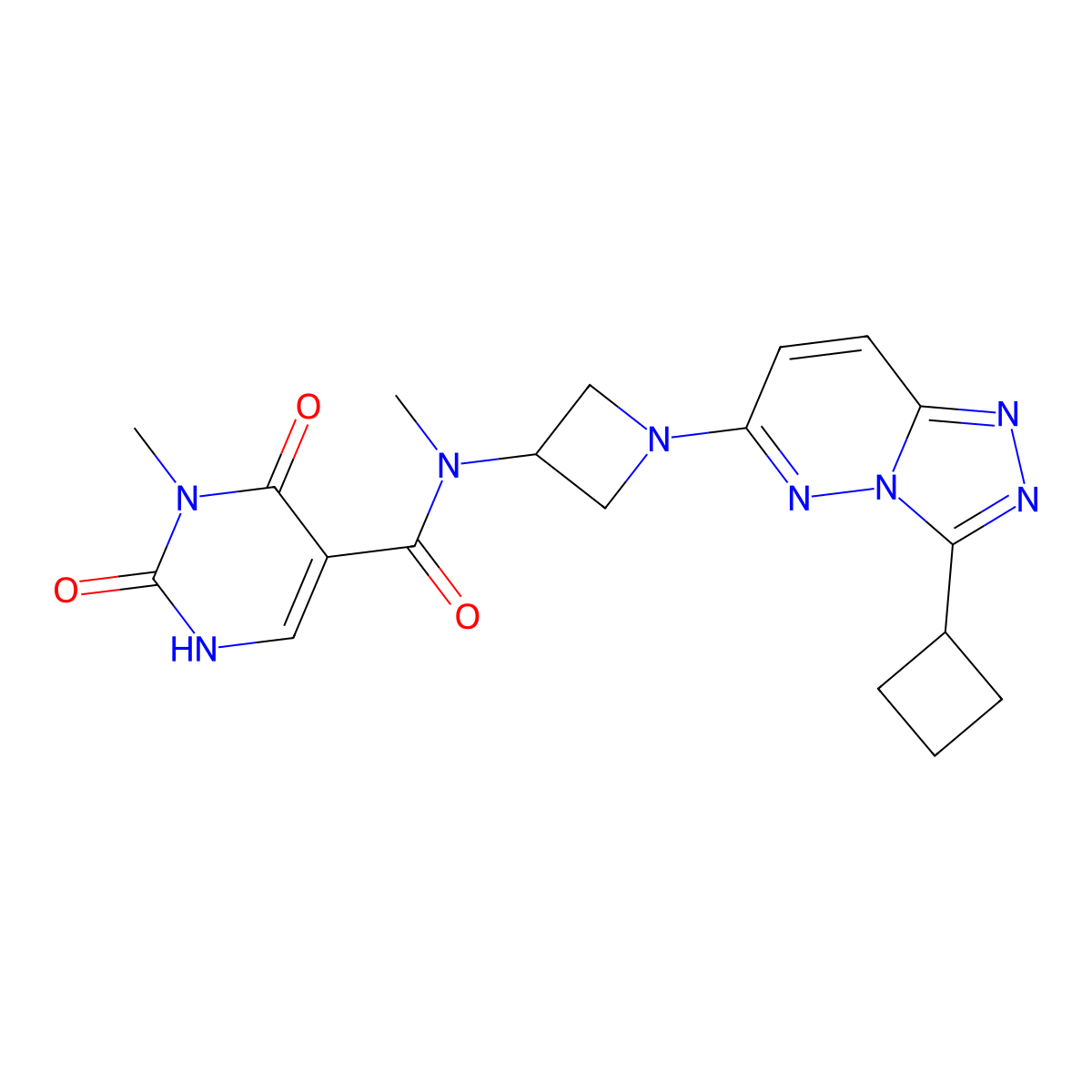 N-(1-{3-cyclobutyl-[1,2,4]triazolo[4,3-b]pyridazin-6-yl}azetidin-3-yl)-N,3-dimethyl-2,4-dioxo-1,2,3,4-tetrahydropyrimidine-5-carboxamide molecular structure, CAS 2198665-74-4