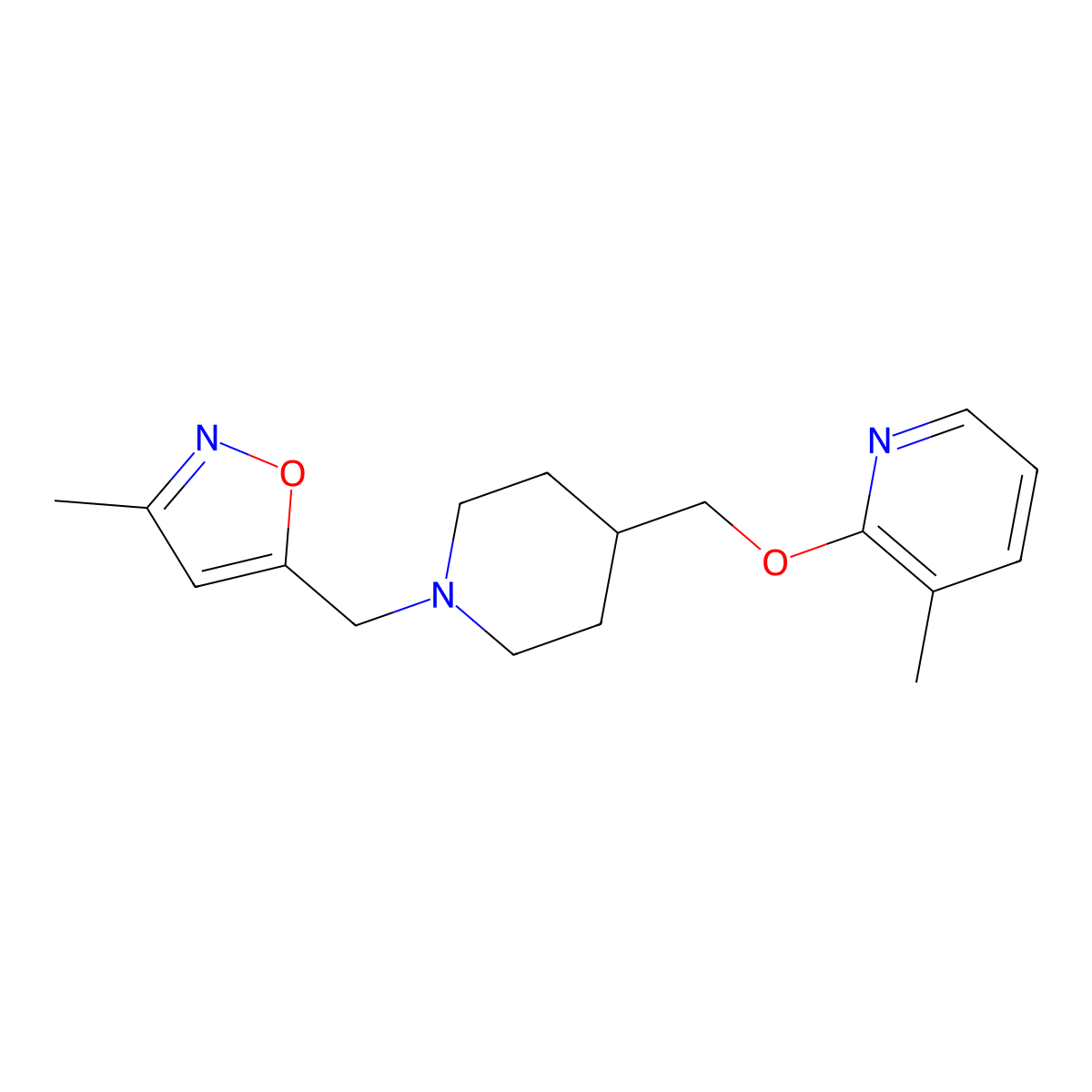 3-Methyl-2-({1-[(3-methyl-1,2-oxazol-5-yl)methyl]piperidin-4-yl}methoxy)pyridine molecular structure, CAS 2198691-59-5