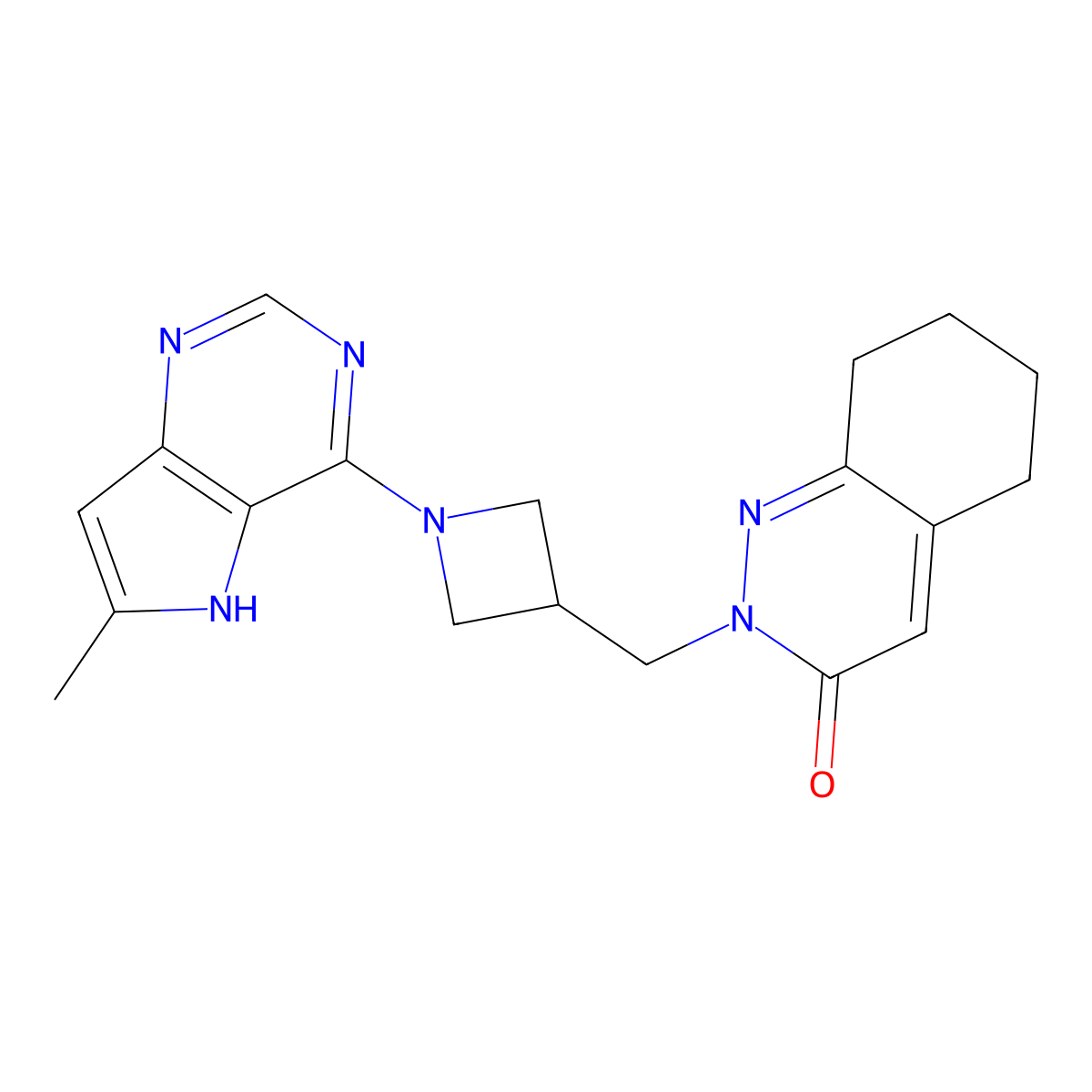 2-[(1-{6-methyl-5H-pyrrolo[3,2-d]pyrimidin-4-yl}azetidin-3-yl)methyl]-2,3,5,6,7,8-hexahydrocinnolin-3-one molecular structure, CAS 2198692-37-2