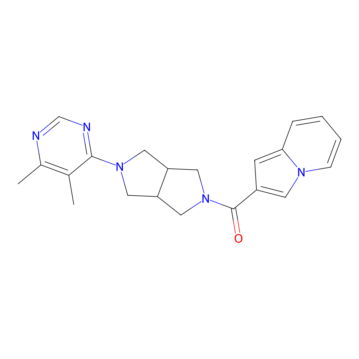 2-[5-(5,6-Dimethylpyrimidin-4-yl)-octahydropyrrolo[3,4-c]pyrrole-2-carbonyl]indolizine molecular structure, CAS 2198695-40-6