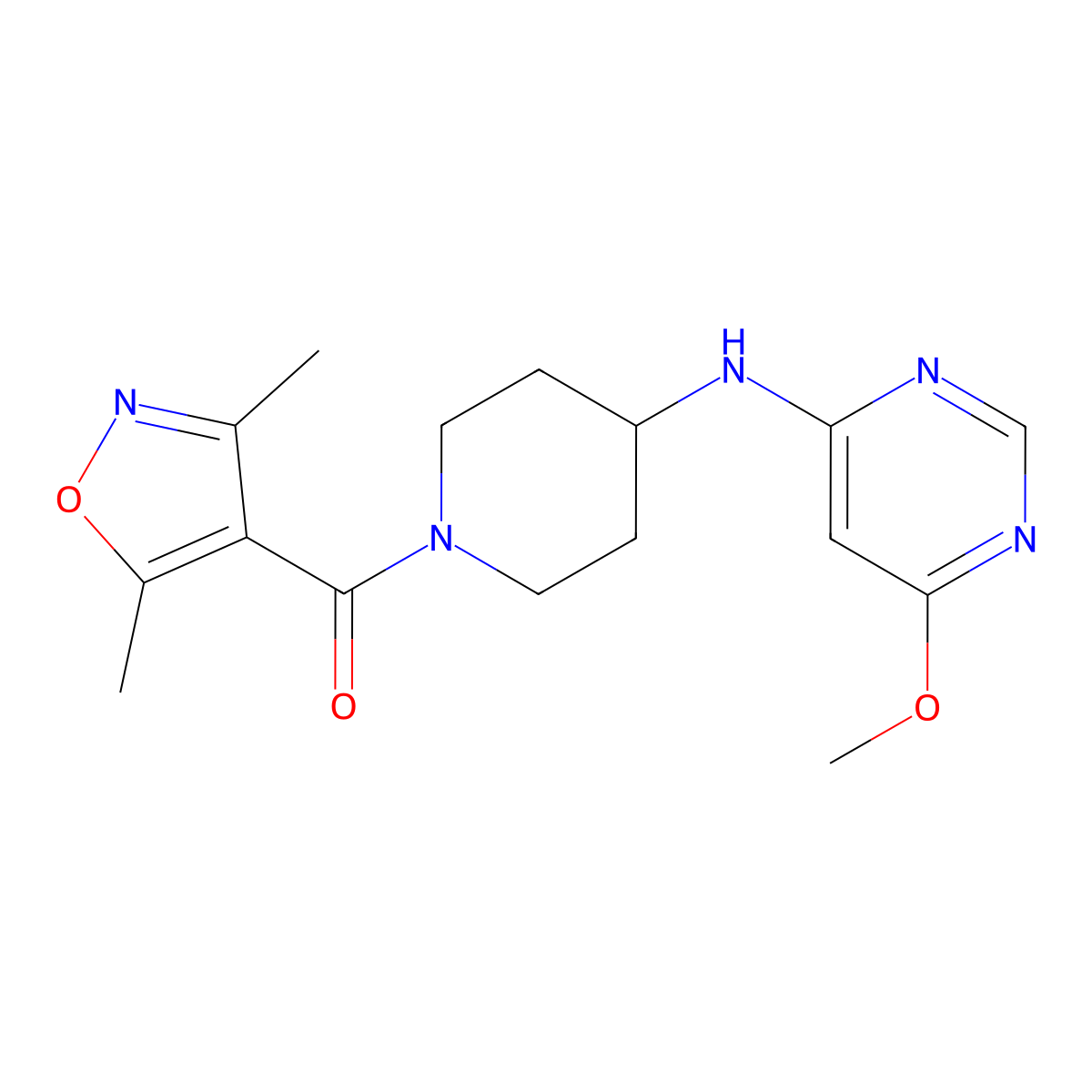 N-[1-(3,5-dimethyl-1,2-oxazole-4-carbonyl)piperidin-4-yl]-6-methoxypyrimidin-4-amine molecular structure, CAS 2198722-26-6