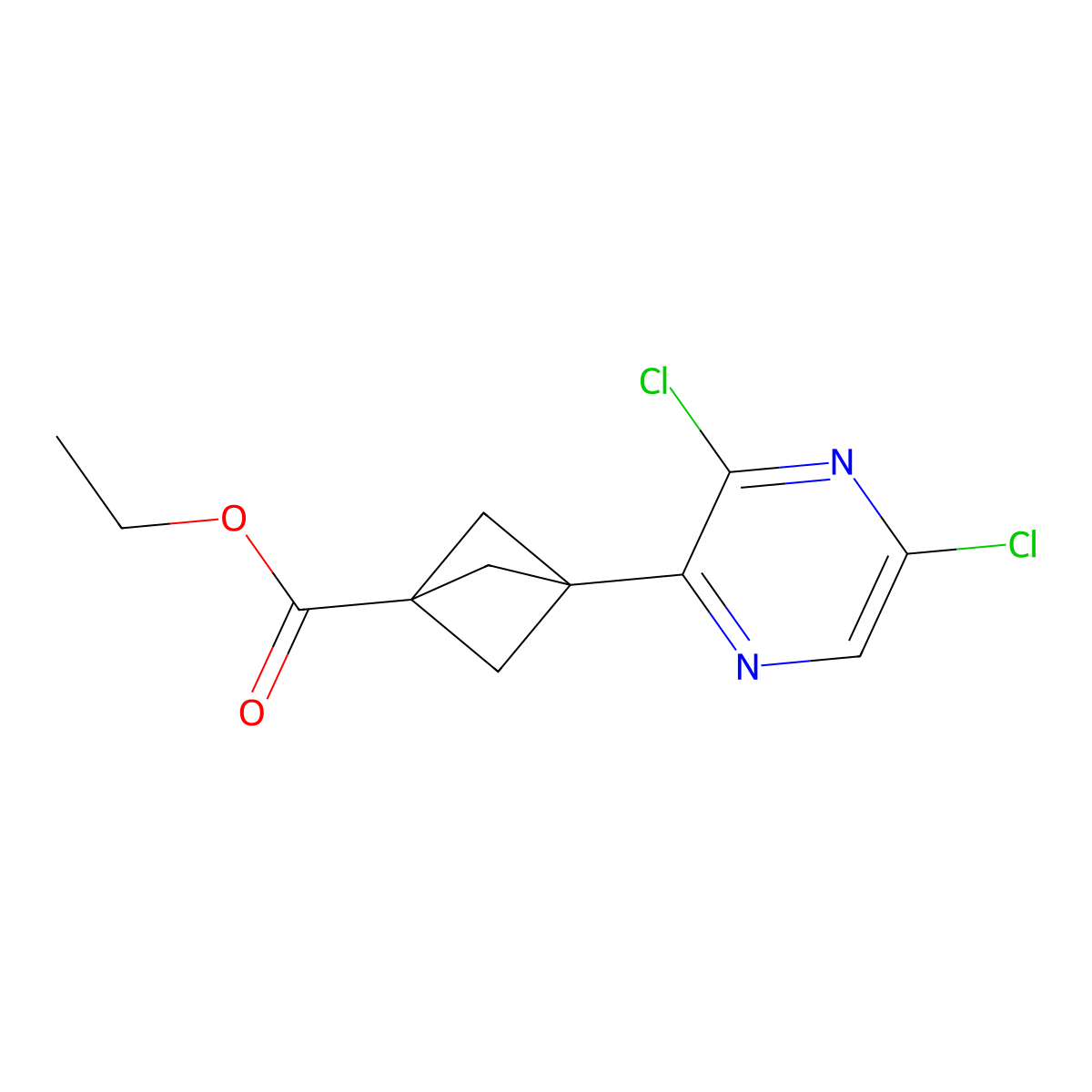 Ethyl 3-(3,5-dichloropyrazin-2-yl)bicyclo[1.1.1]pentane-1-carboxylate molecular structure, CAS 2198724-64-8