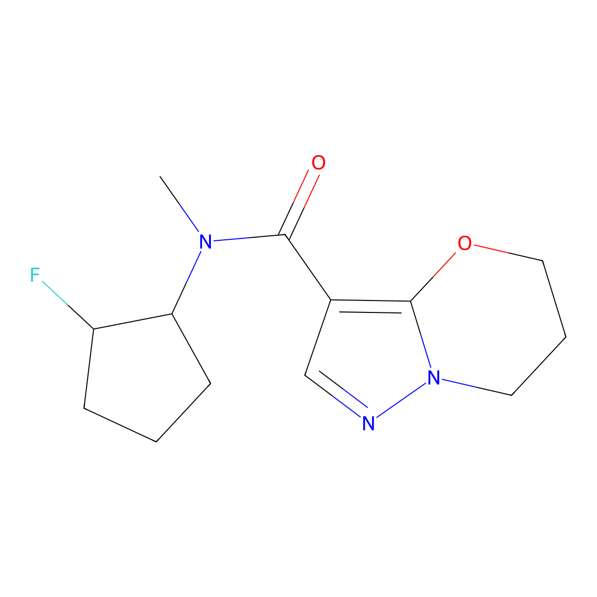 N-(2-fluorocyclopentyl)-N-methyl-5H,6H,7H-pyrazolo[3,2-b][1,3]oxazine-3-carboxamide molecular structure, CAS 2198740-00-8