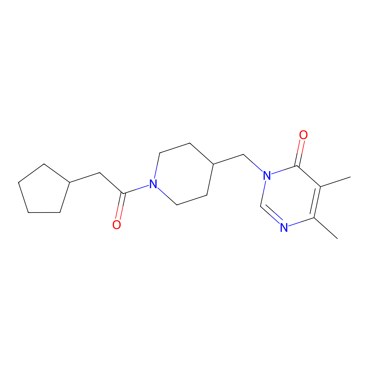 3-{[1-(2-Cyclopentylacetyl)piperidin-4-yl]methyl}-5,6-dimethyl-3,4-dihydropyrimidin-4-one molecular structure, CAS 2198740-41-7