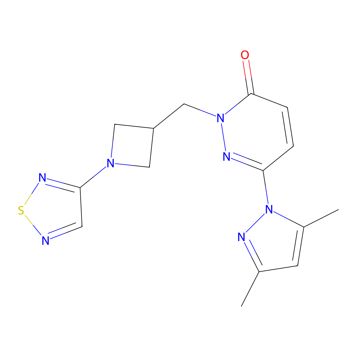 6-(3,5-dimethyl-1H-pyrazol-1-yl)-2-{[1-(1,2,5-thiadiazol-3-yl)azetidin-3-yl]methyl}-2,3-dihydropyridazin-3-one molecular structure, CAS 2198747-70-3