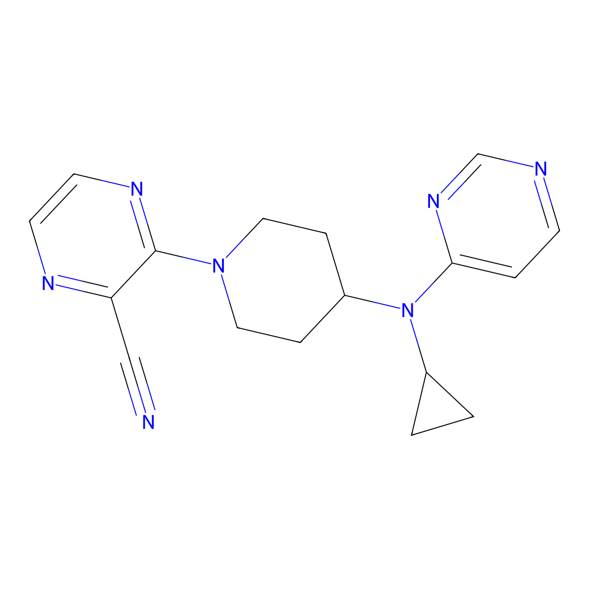 3-{4-[Cyclopropyl(pyrimidin-4-yl)amino]piperidin-1-yl}pyrazine-2-carbonitrile molecular structure, CAS 2198749-96-9