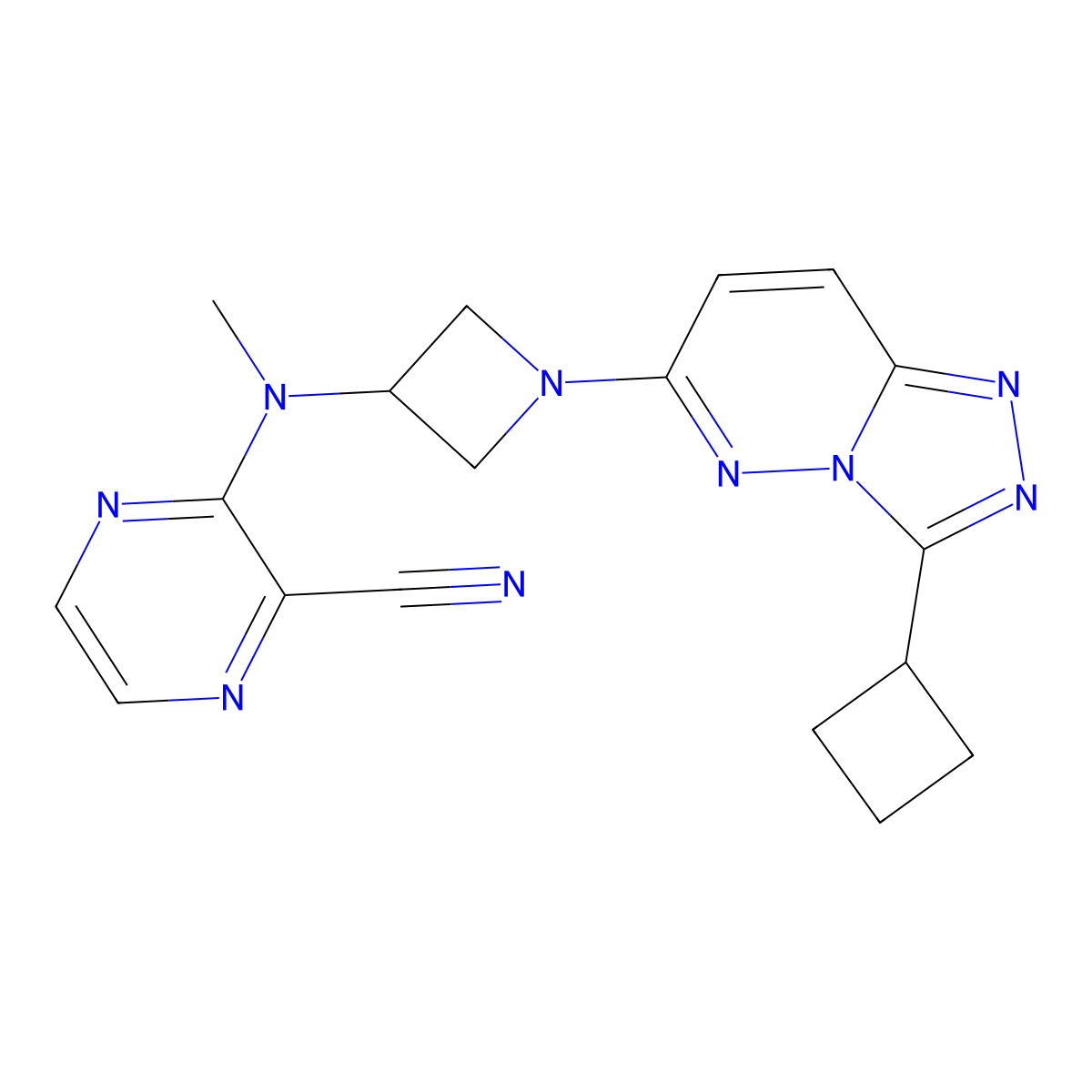 3-[(1-{3-Cyclobutyl-[1,2,4]triazolo[4,3-b]pyridazin-6-yl}azetidin-3-yl)(methyl)amino]pyrazine-2-carbonitrile molecular structure, CAS 2198769-98-9