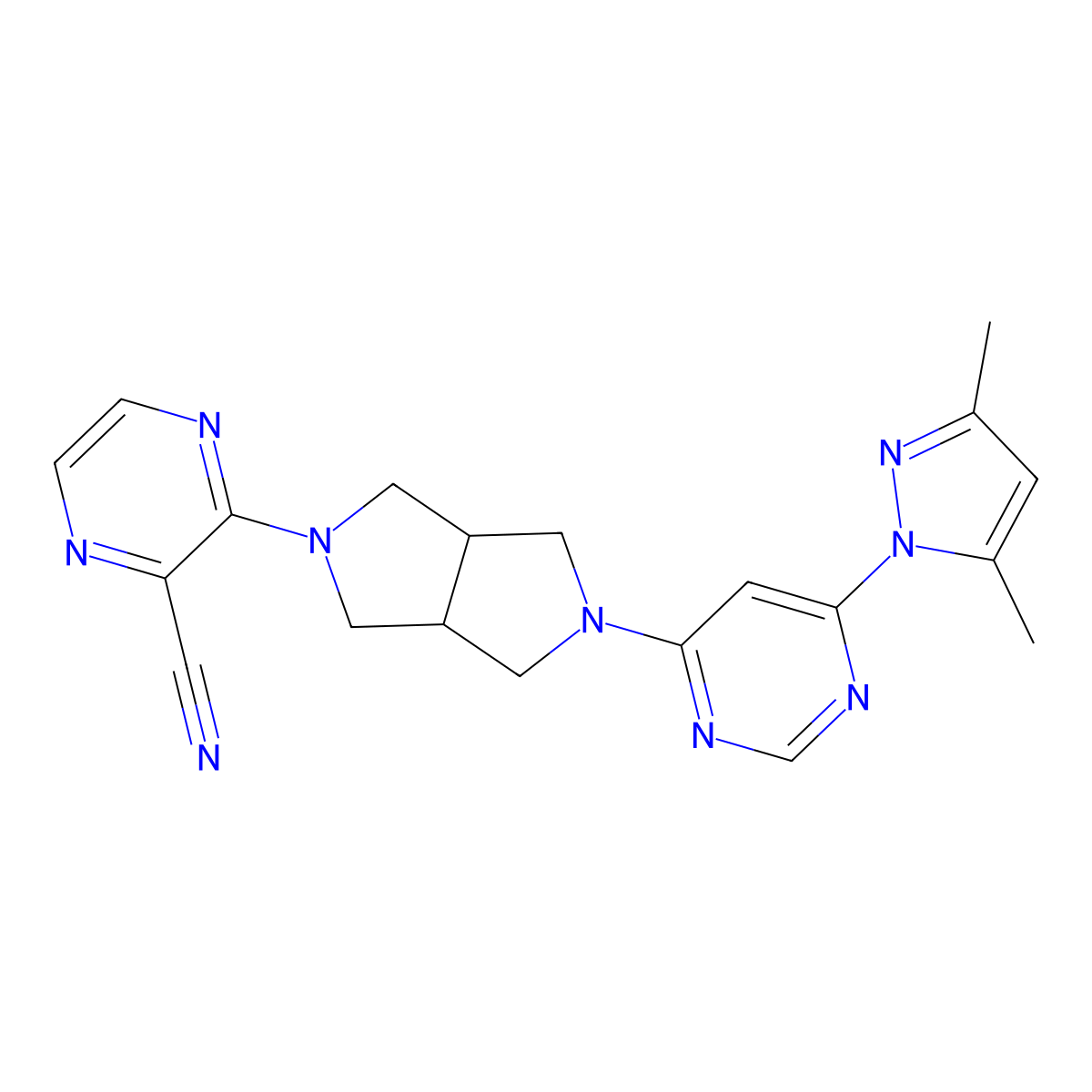 3-{5-[6-(3,5-dimethyl-1H-pyrazol-1-yl)pyrimidin-4-yl]-octahydropyrrolo[3,4-c]pyrrol-2-yl}pyrazine-2-carbonitrile molecular structure, CAS 2198771-50-3