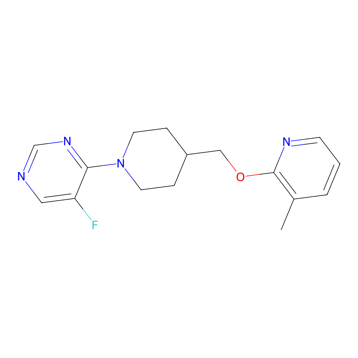 5-Fluoro-4-(4-{[(3-methylpyridin-2-yl)oxy]methyl}piperidin-1-yl)pyrimidine molecular structure, CAS 2198821-11-1