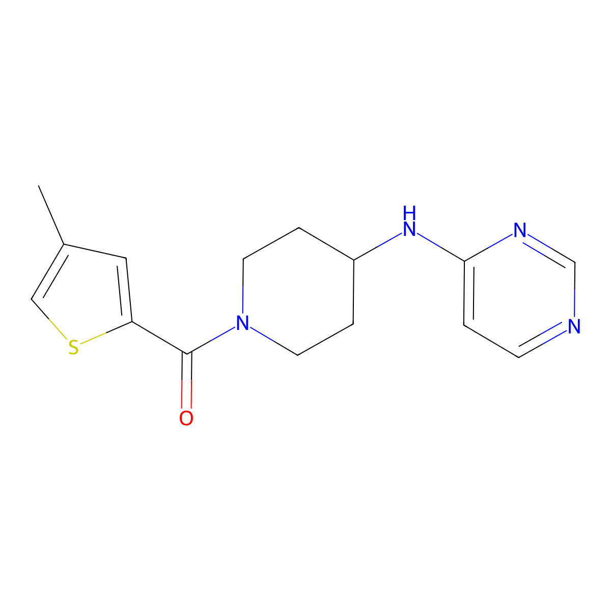 N-[1-(4-methylthiophene-2-carbonyl)piperidin-4-yl]pyrimidin-4-amine molecular structure, CAS 2198821-66-6