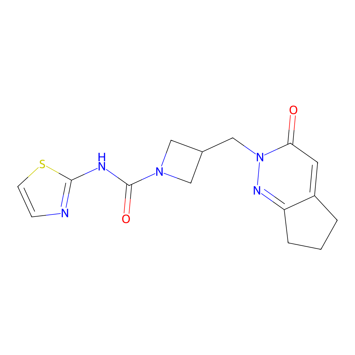 3-({3-oxo-2H,3H,5H,6H,7H-cyclopenta[c]pyridazin-2-yl}methyl)-N-(1,3-thiazol-2-yl)azetidine-1-carboxamide molecular structure, CAS 2198840-39-8
