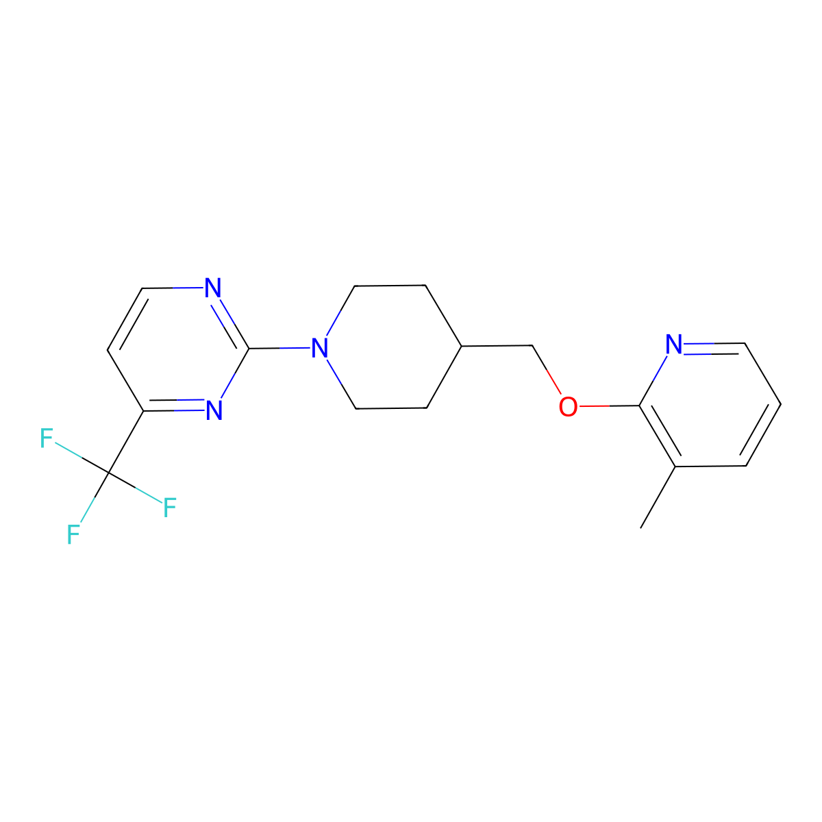 2-(4-{[(3-Methylpyridin-2-yl)oxy]methyl}piperidin-1-yl)-4-(trifluoromethyl)pyrimidine molecular structure, CAS 2198840-47-8