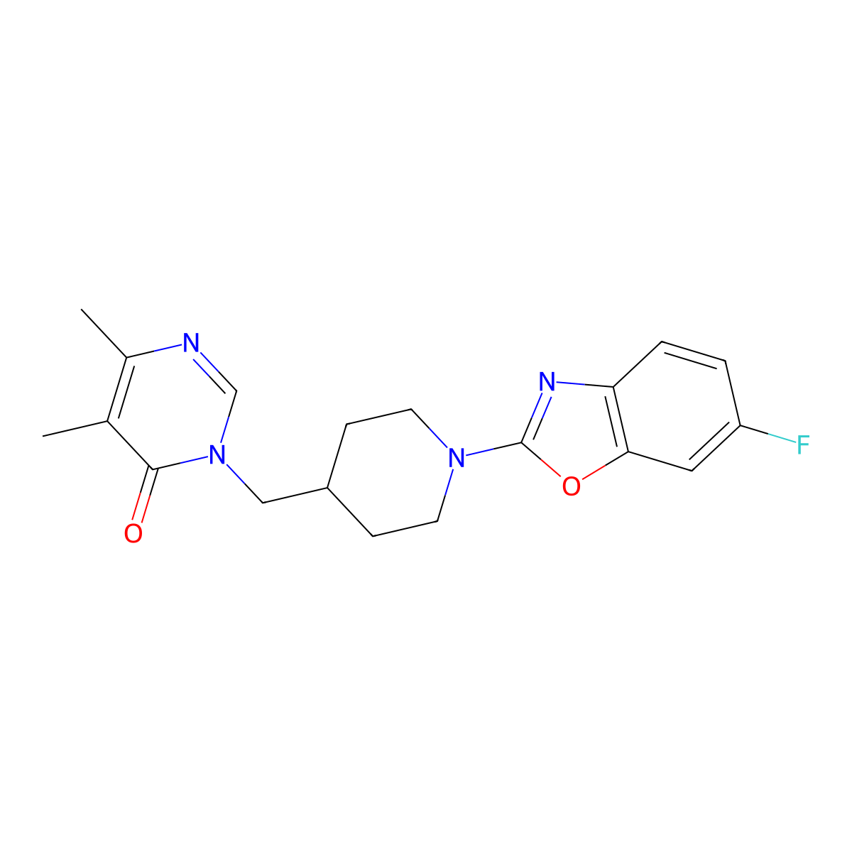 3-{[1-(6-Fluoro-1,3-benzoxazol-2-yl)piperidin-4-yl]methyl}-5,6-dimethyl-3,4-dihydropyrimidin-4-one molecular structure, CAS 2198841-58-4