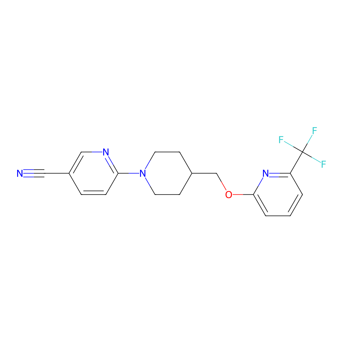 6-[4-({[6-(Trifluoromethyl)pyridin-2-yl]oxy}methyl)piperidin-1-yl]pyridine-3-carbonitrile molecular structure, CAS 2198845-28-0