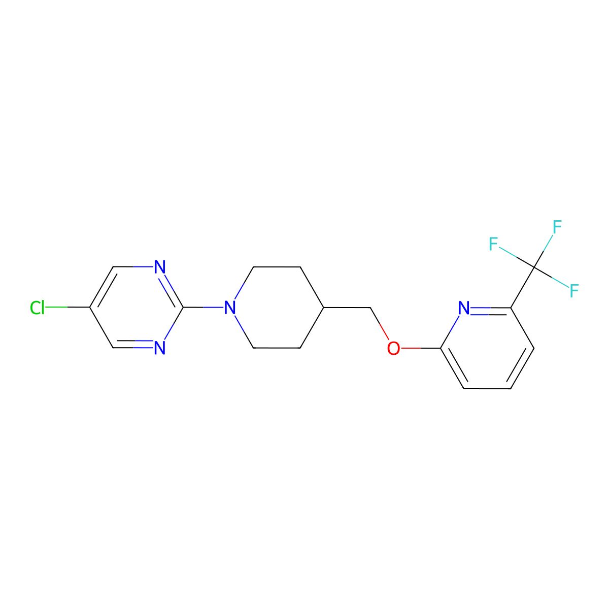 5-Chloro-2-[4-({[6-(trifluoromethyl)pyridin-2-yl]oxy}methyl)piperidin-1-yl]pyrimidine molecular structure, CAS 2198845-41-7