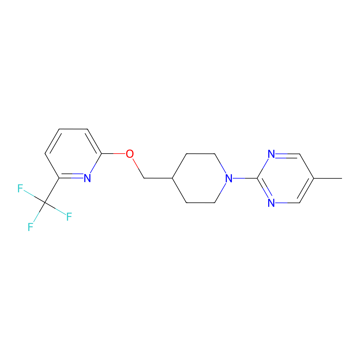 5-Methyl-2-[4-({[6-(trifluoromethyl)pyridin-2-yl]oxy}methyl)piperidin-1-yl]pyrimidine molecular structure, CAS 2198845-80-4