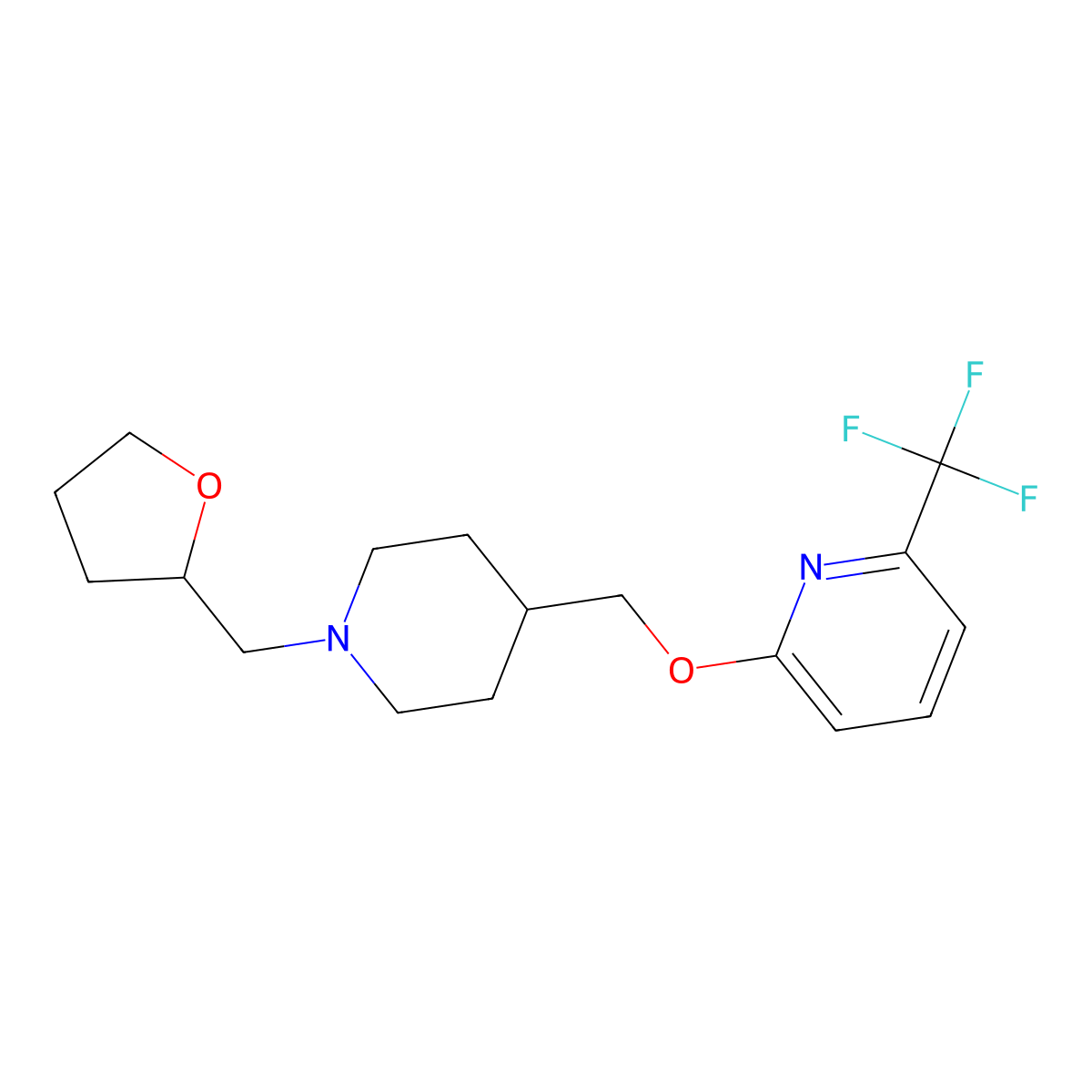 2-({1-[(Oxolan-2-yl)methyl]piperidin-4-yl}methoxy)-6-(trifluoromethyl)pyridine molecular structure, CAS 2198845-84-8