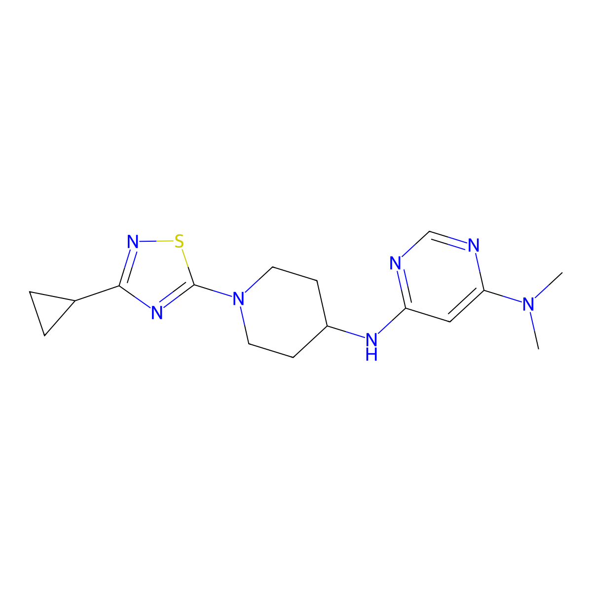 N6-[1-(3-cyclopropyl-1,2,4-thiadiazol-5-yl)piperidin-4-yl]-N4,N4-dimethylpyrimidine-4,6-diamine molecular structure, CAS 2198885-61-7