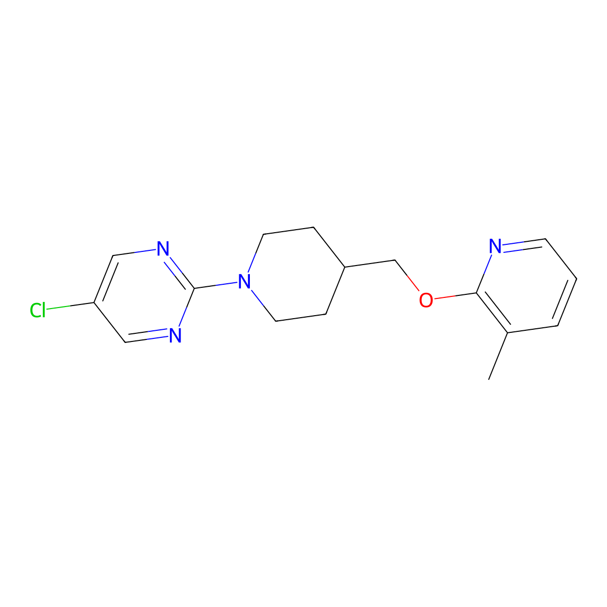 5-Chloro-2-(4-{[(3-methylpyridin-2-yl)oxy]methyl}piperidin-1-yl)pyrimidine molecular structure, CAS 2198888-13-8