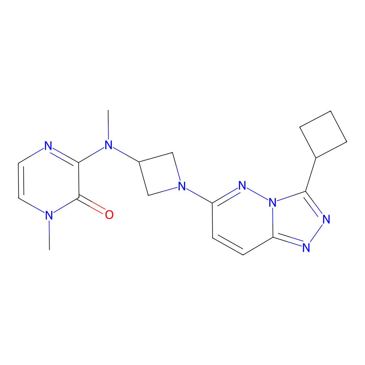 3-[(1-{3-Cyclobutyl-[1,2,4]triazolo[4,3-b]pyridazin-6-yl}azetidin-3-yl)(methyl)amino]-1-methyl-1,2-dihydropyrazin-2-one molecular structure, CAS 2198896-91-0