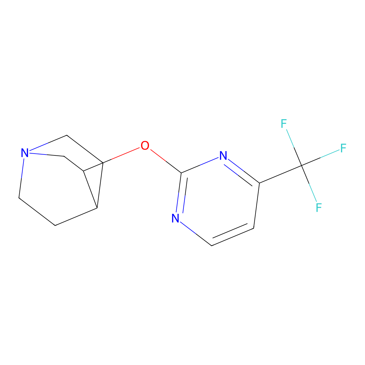3-{[4-(Trifluoromethyl)pyrimidin-2-yl]oxy}-1-azabicyclo[2.2.2]octane molecular structure, CAS 2198911-17-8