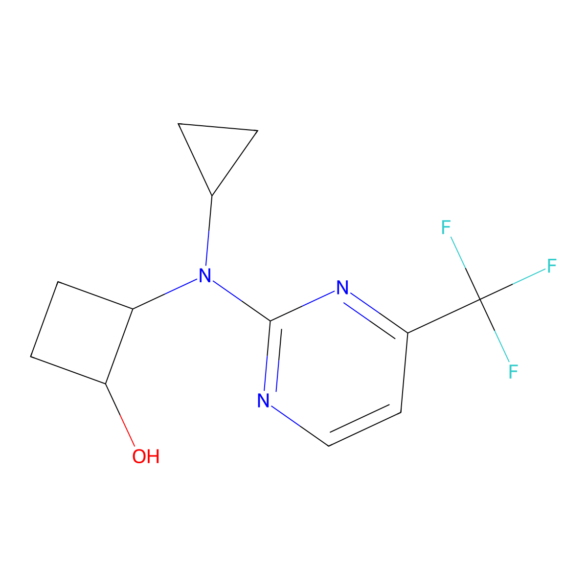 2-{Cyclopropyl[4-(trifluoromethyl)pyrimidin-2-yl]amino}cyclobutan-1-ol molecular structure, CAS 2198911-34-9