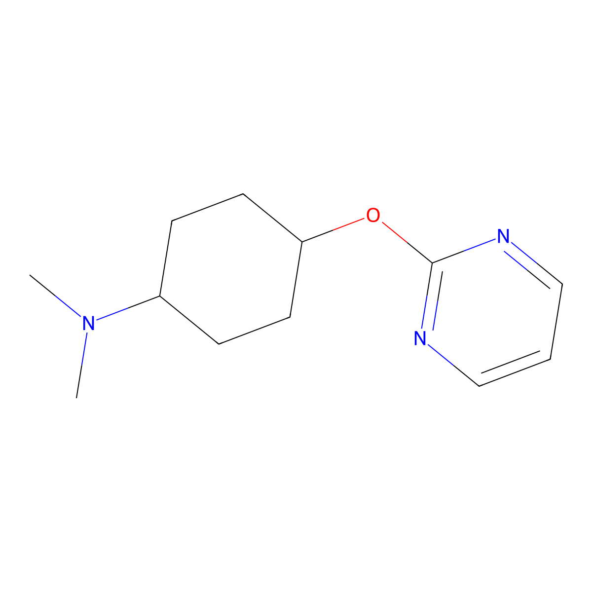 N,N-dimethyl-4-(pyrimidin-2-yloxy)cyclohexan-1-amine molecular structure, CAS 2198911-40-7