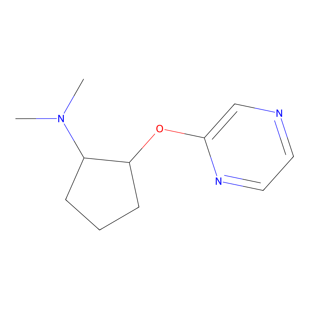 N,N-dimethyl-2-(pyrazin-2-yloxy)cyclopentan-1-amine molecular structure, CAS 2198911-67-8