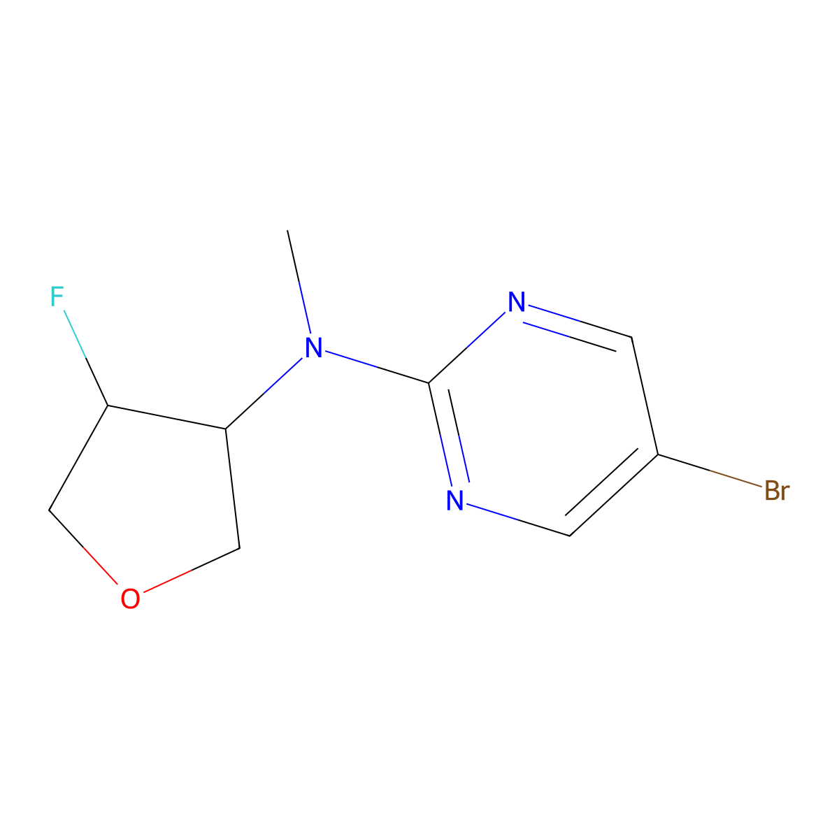 5-bromo-N-(4-fluorooxolan-3-yl)-N-methylpyrimidin-2-amine molecular structure, CAS 2198911-73-6